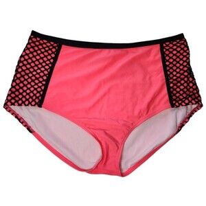 High Waist Bikini Swim Bottoms Plus Size 22W Pink Black Coral Swimwear NWT